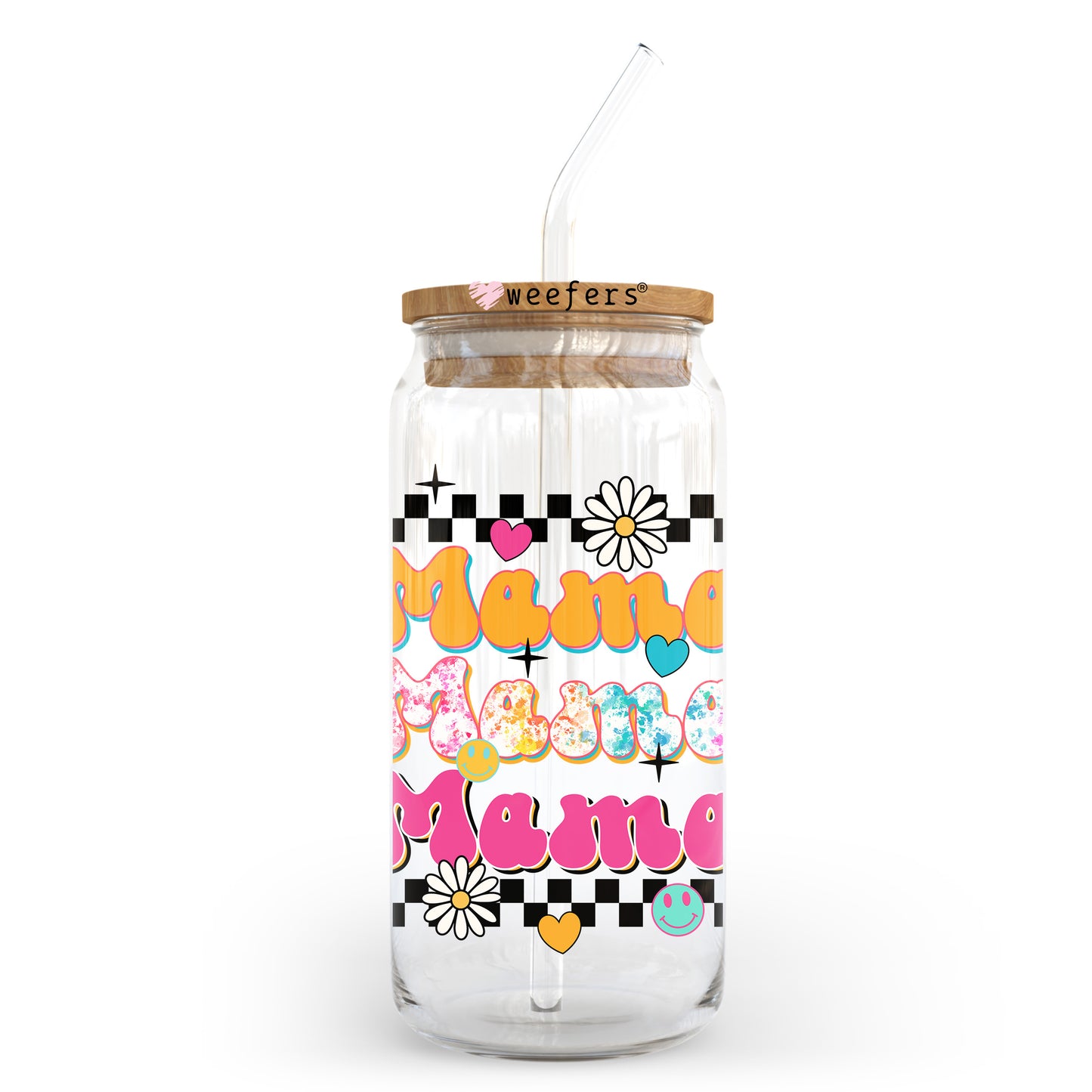 Mama Stacked Colorful 20oz Libbey Glass Can UV DTF or Sublimation Wrap - Decal Transfer - Weefers