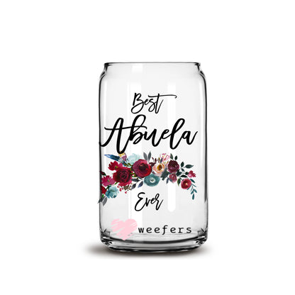 Best Abuela Ever Burgundy Floral 16oz Libbey Glass Can UV DTF or Sublimation Wrap - Decal - Weefers