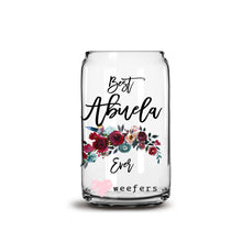 Load image into Gallery viewer, Best Abuela Ever Burgundy Floral 16oz Libbey Glass Can UV-DTF or Sublimation Wrap - Decal
