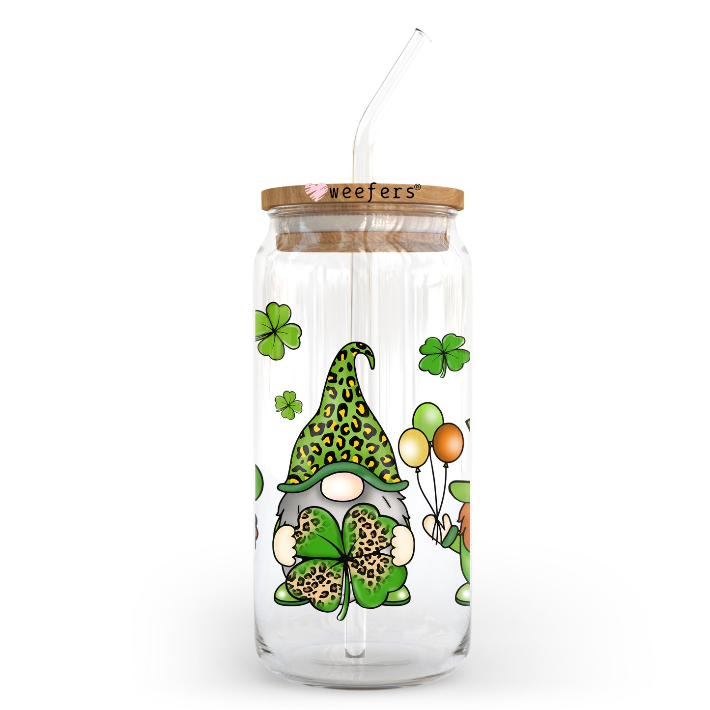 Gnomes Patrick's Day 20oz Libbey Glass Can UV DTF or Sublimation Wrap - Decal - Weefers