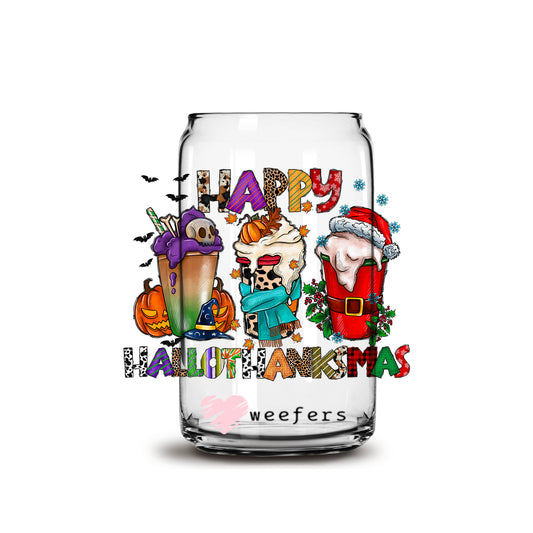 Happy HalloThankMas 16oz Libbey Glass Can UV DTF or Sublimation Wrap - Decal - Weefers