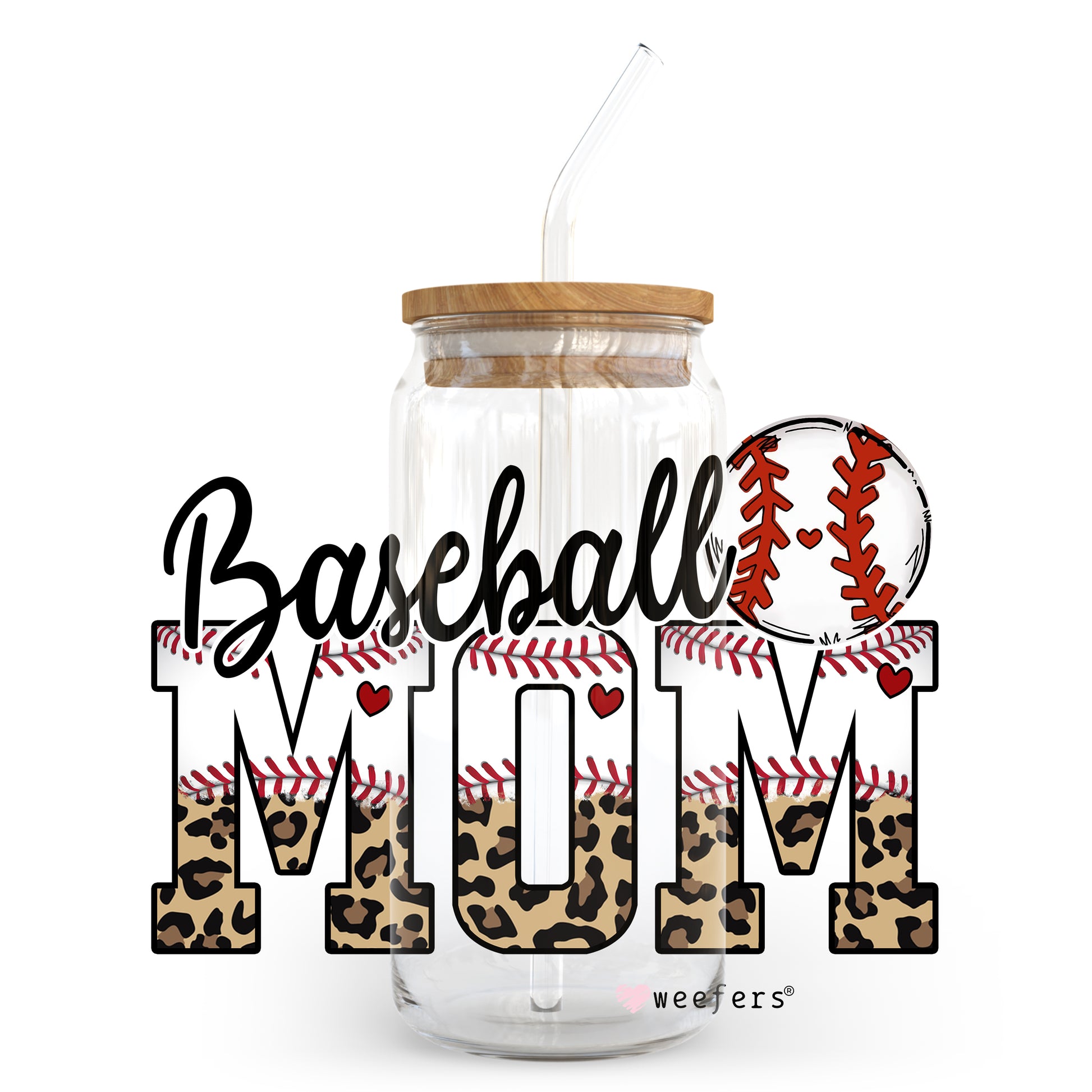 Baseball Mom Brown Leopard 20oz Libbey Glass Can, 34oz Hip Sip, 40oz Tumbler UV DTF or Sublimation Decal Transfer - Weefers