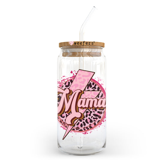 Pink Mama Cheetah Lightening 20oz Libbey Glass Can UV DTF or Sublimation Wrap - Decal Transfer Weefers