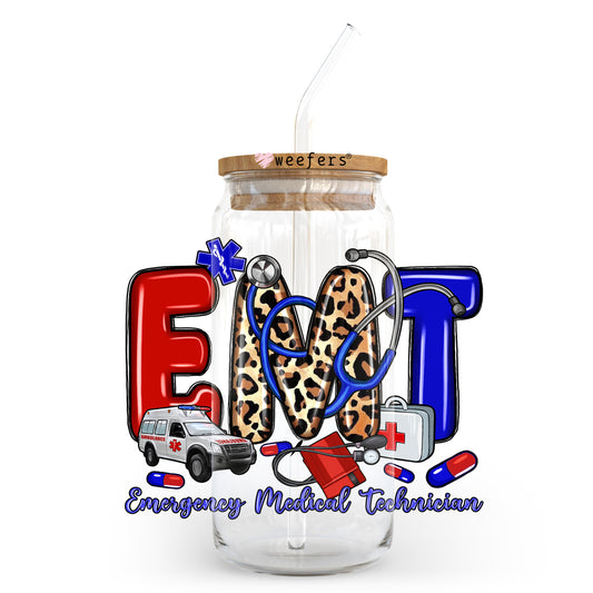 EMT Emergency Medical Technician 20oz Libbey Glass Can UV DTF or Sublimation Wrap - Decal Transfer Weefers