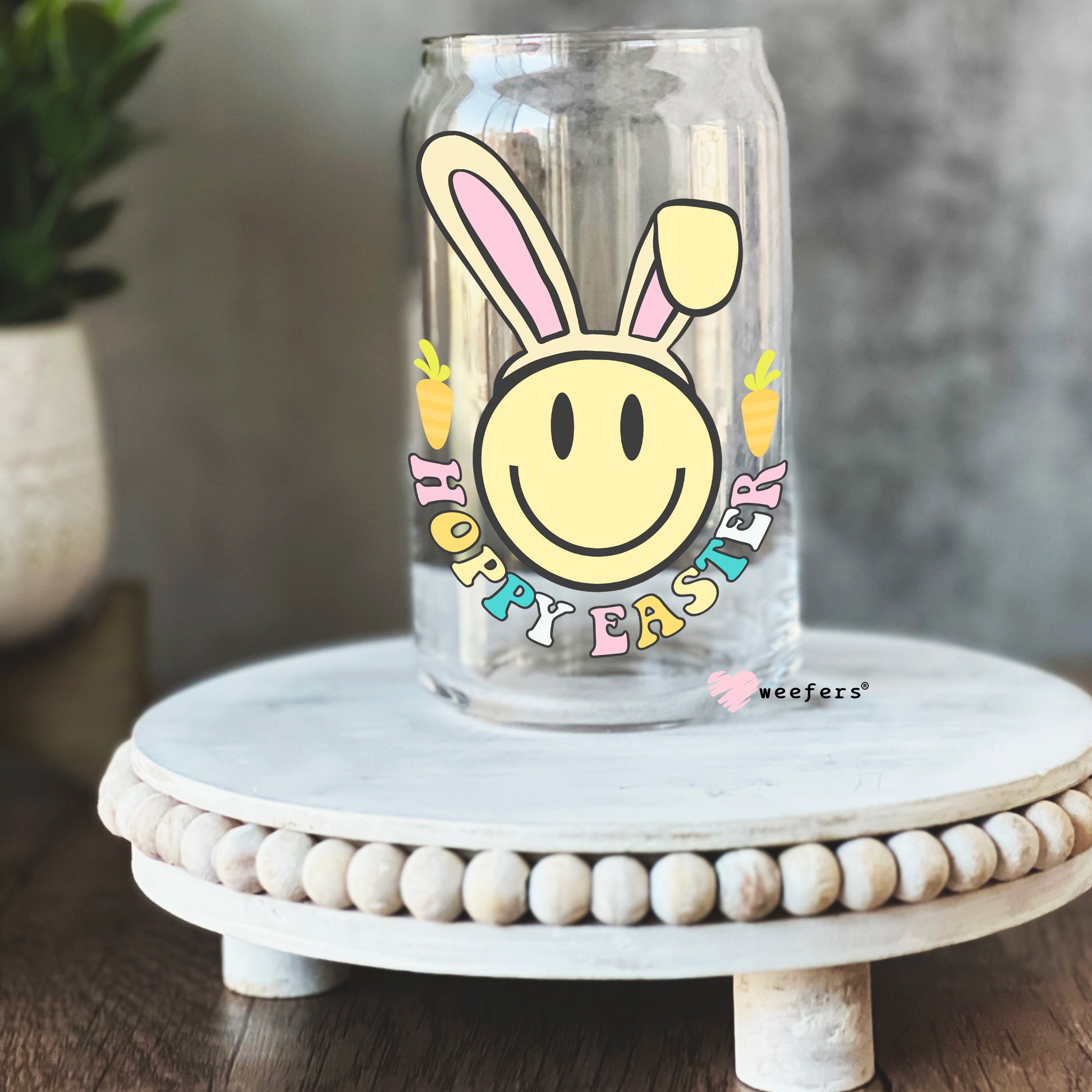 Hoppy Easter 16oz Libbey Glass Can UV DTF or Sublimation Wrap - Decal - Weefers