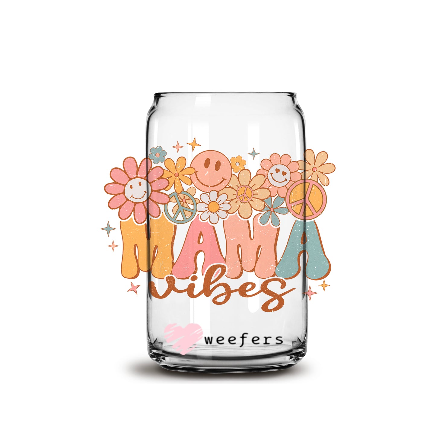 Boho Mama Vibes 16oz Libbey Glass Can UV DTF or Sublimation Wrap - Decal - Weefers