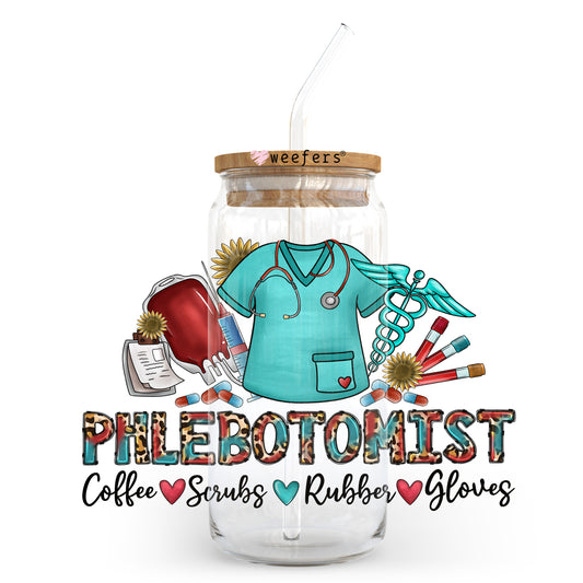 Phlebotomist Scrubs 20oz Libbey Glass Can UV DTF or Sublimation Wrap - Decal Transfer Weefers