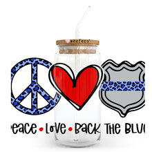 Load image into Gallery viewer, Peace Love Back the Blue 20oz Libbey Glass Can UV-DTF or Sublimation Wrap - Decal
