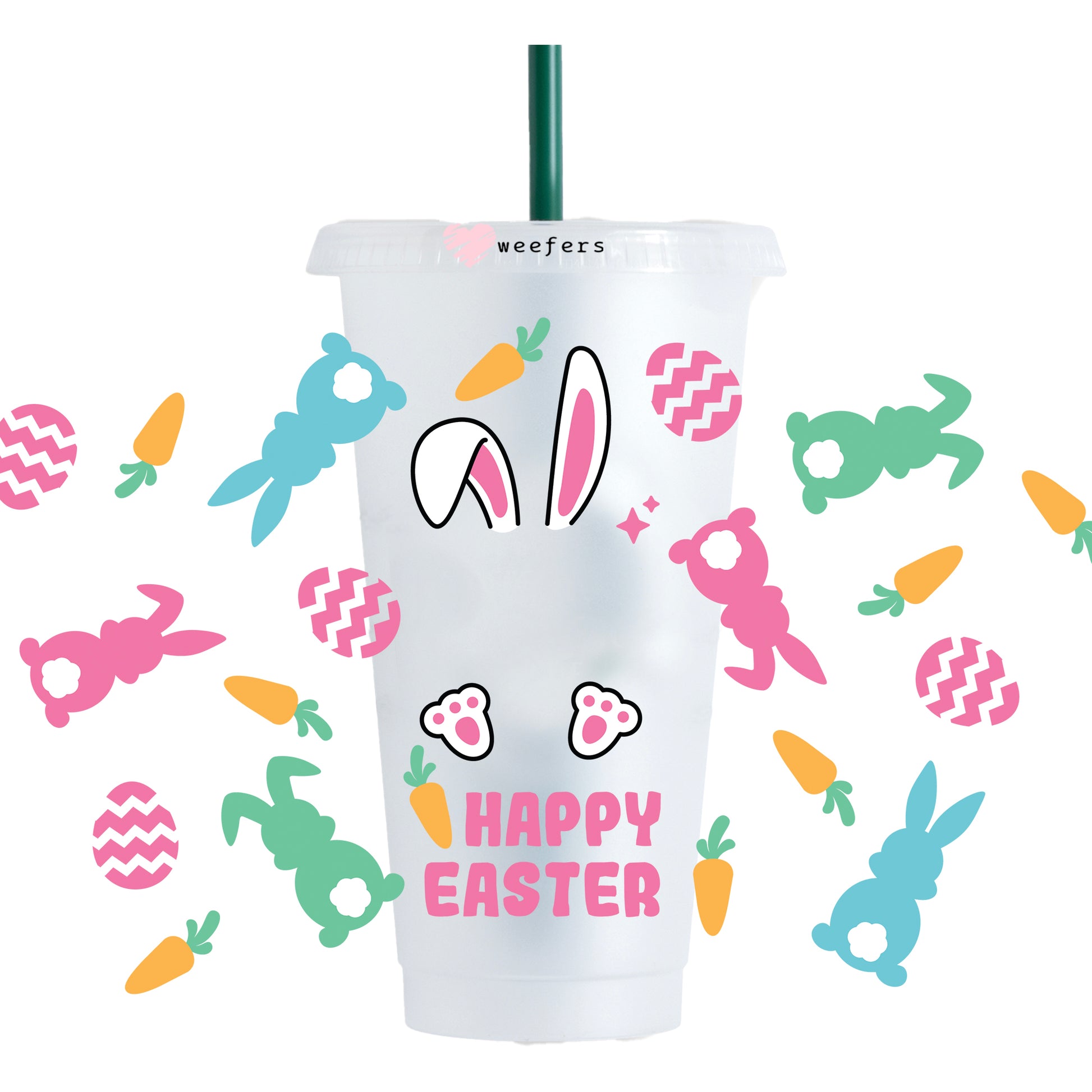 Easter Bunny and Eggs HOLE 24oz Cold Cup UV DTF Wrap - Hole - Ready to apply Wrap - Weefers