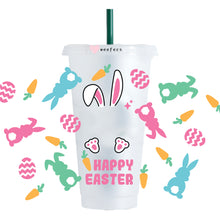 Load image into Gallery viewer, Easter Bunny and Eggs HOLE 24oz Cold Cup UV-DTF Wrap - Hole - Ready to apply Wrap
