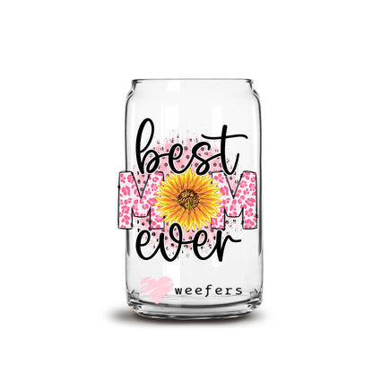 Best Mom Ever Sunflower Pink 16oz Libbey Glass Can UV DTF or Sublimation Wrap - Decal - Weefers