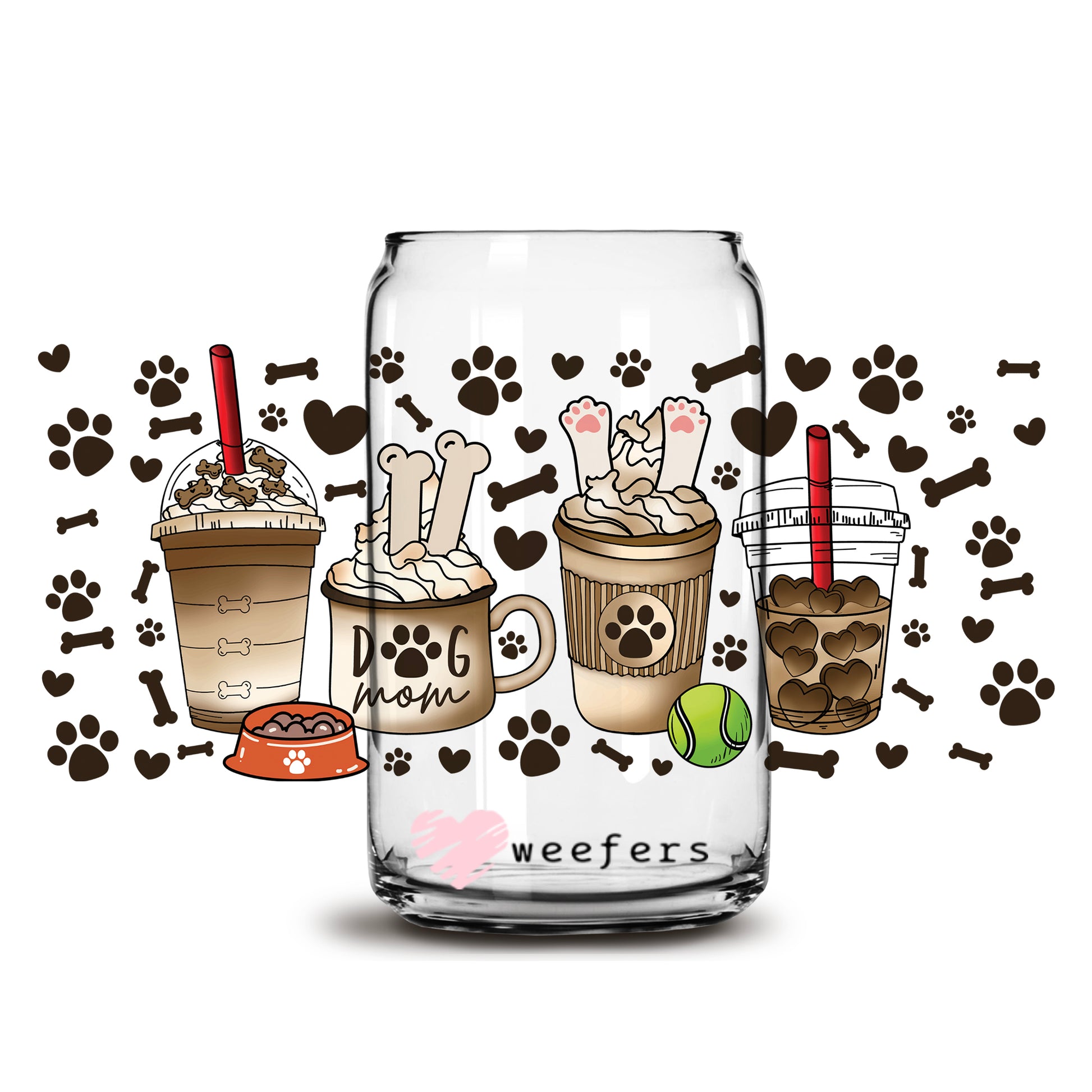 Dog Mom Coffee Latte 16oz Libbey Glass Can UV DTF or Sublimation Wrap - Decal - Weefers