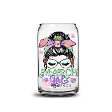 Load image into Gallery viewer, Messy Bun March Girl Birthday Month 16oz Libbey Glass Can UV-DTF or Sublimation Wrap - Decal
