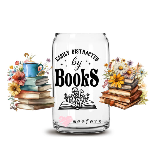 Easily Distracted by Books 16oz Libbey Glass Can UV DTF or Sublimation Cup Wrap - Decal Transfer - Weefers