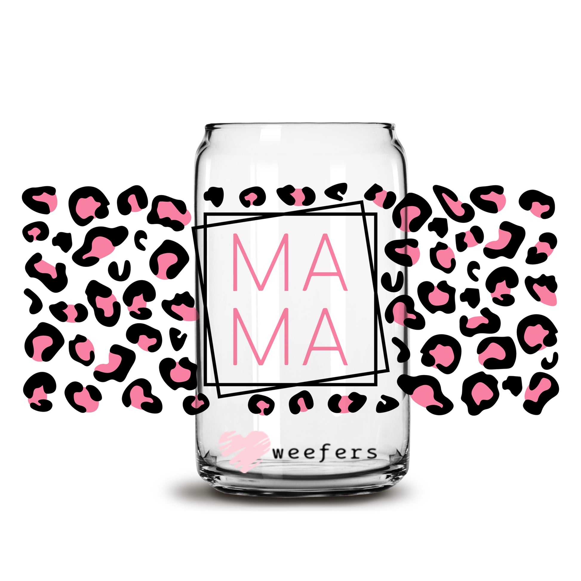 Mama Pink and Black Cheetah Print 16oz Libbey Glass Can UV DTF or Sublimation Wrap - Decal - Weefers