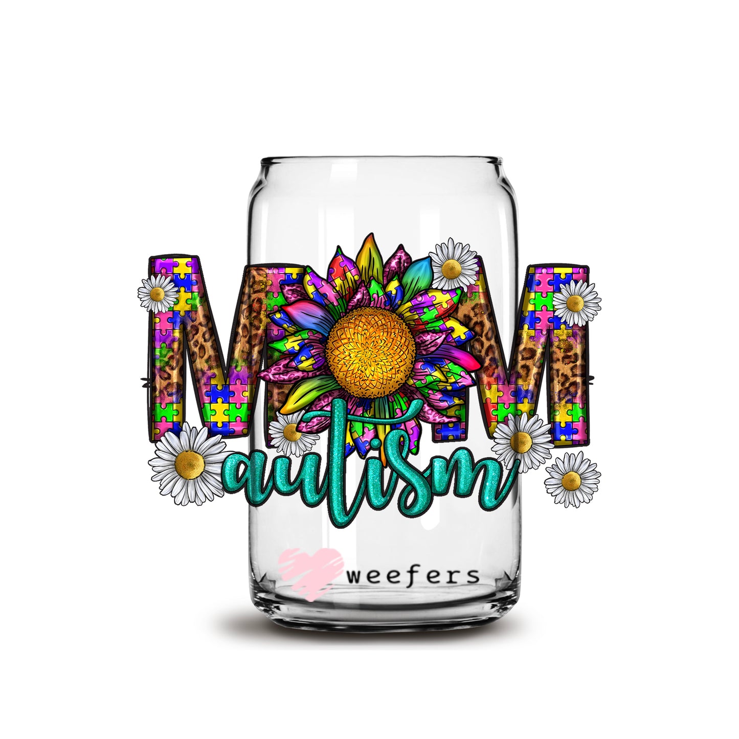 Mom Autism Western 16oz Libbey Glass Can UV DTF or Sublimation Cup Wrap - Decal Transfer - Weefers