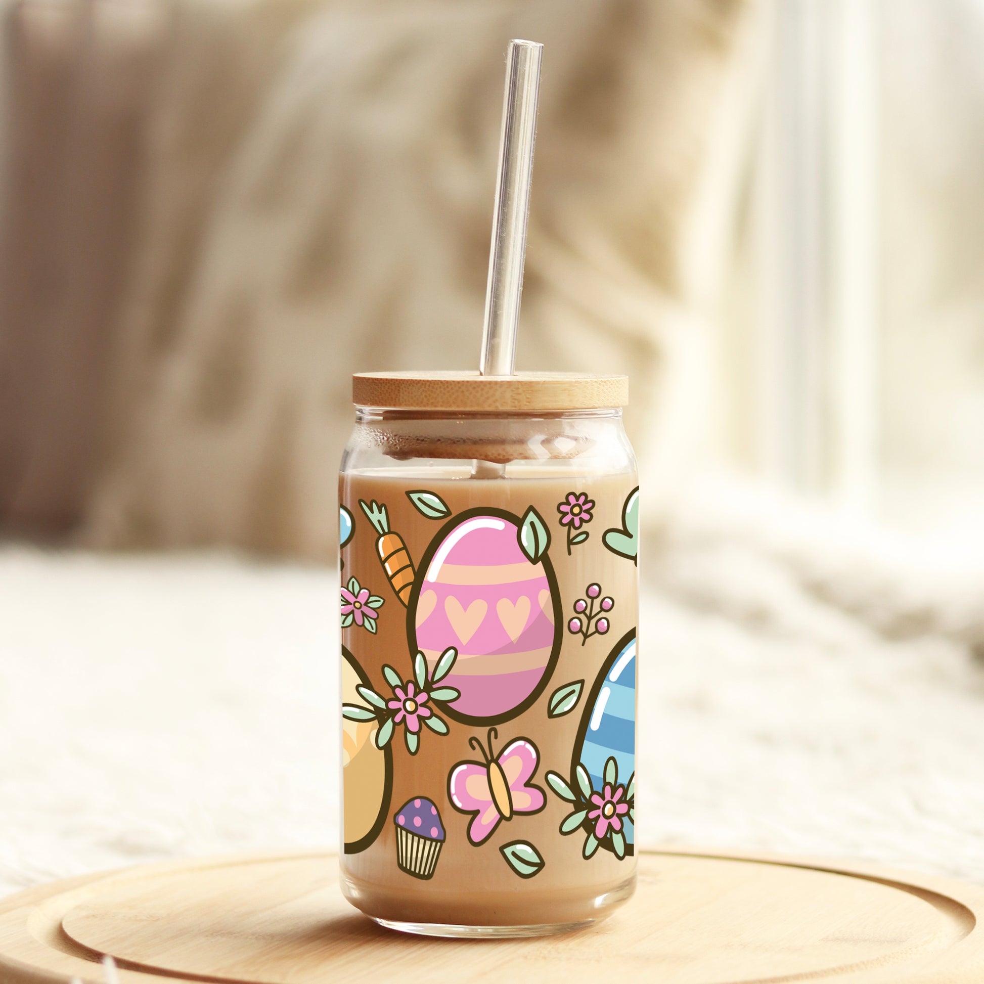 Classic Easter Eggs 16oz Libbey Glass Can UV DTF or Sublimation Cup Wrap - Decal Transfer - Weefers