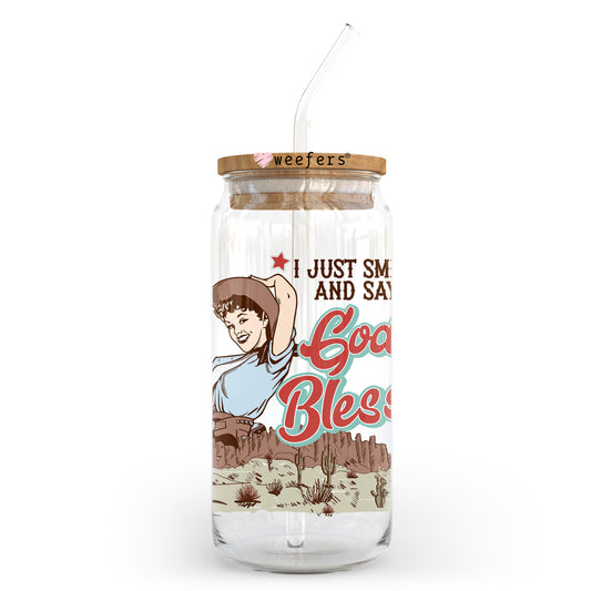 I Just Smile and Say Bless Your Heart 20oz Libbey Glass Can UV DTF or Sublimation Wrap - Decal Transfer Weefers