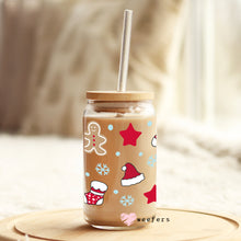 Load image into Gallery viewer, Gingerbread Santa Hats Christmas 16oz Libbey Glass Can UV-DTF or Sublimation Wrap - Decal
