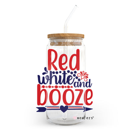 Red White and Booze 20oz Libbey Glass Can, 34oz Hip Sip, 40oz Tumbler UV DTF or Sublimation Decal Transfer - Weefers