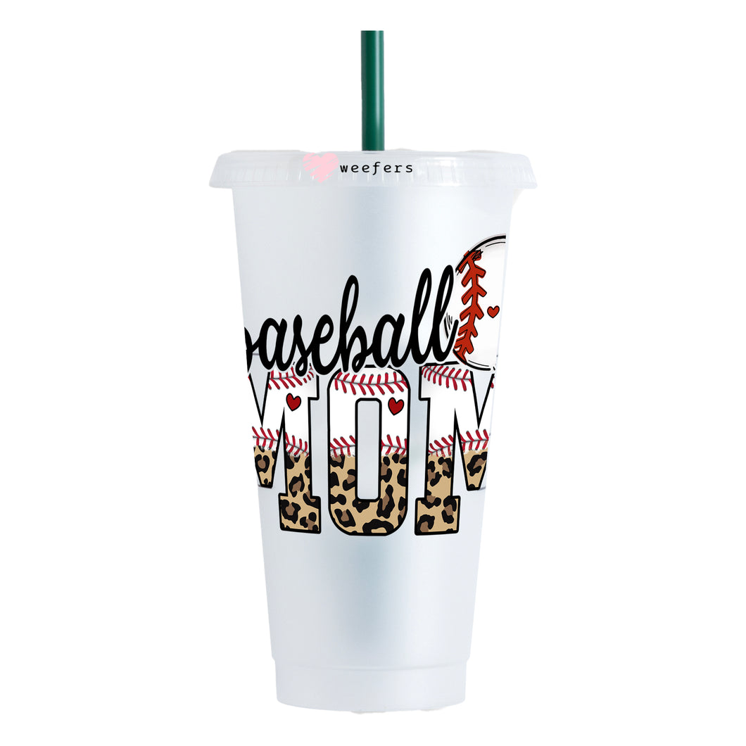 Baseball Mom Beige Leopard 24oz UV-DTF Cold Cup Wrap - Ready to apply Decal