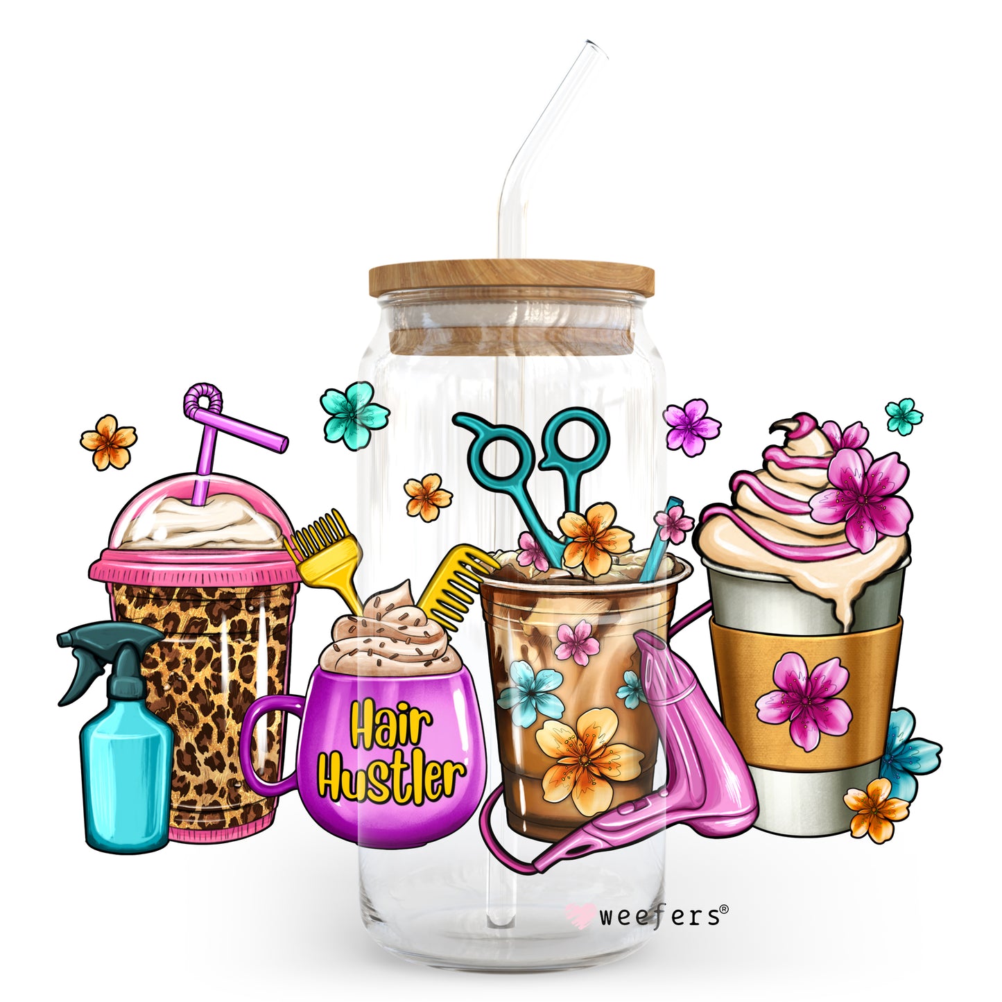 Hair Hustler Coffee Latte 20oz Libbey Glass Can, 34oz Hip Sip, 40oz Tumbler UV DTF or Sublimation Decal Transfer - Weefers