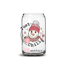 Load image into Gallery viewer, Just Chill Snowman 16oz Libbey Glass Can UV-DTF or Sublimation Wrap - Decal
