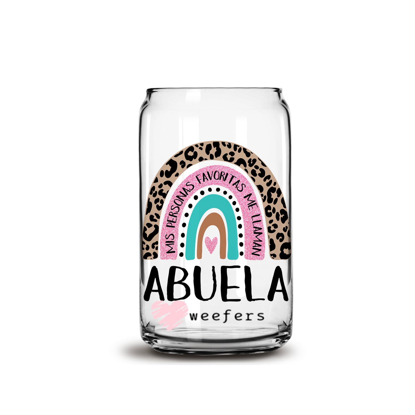 Mother's Day Abuela Boho Rainbow  16oz Libbey Glass Can Cup UV DTF or Sublimation Wrap - Decal - Weefers