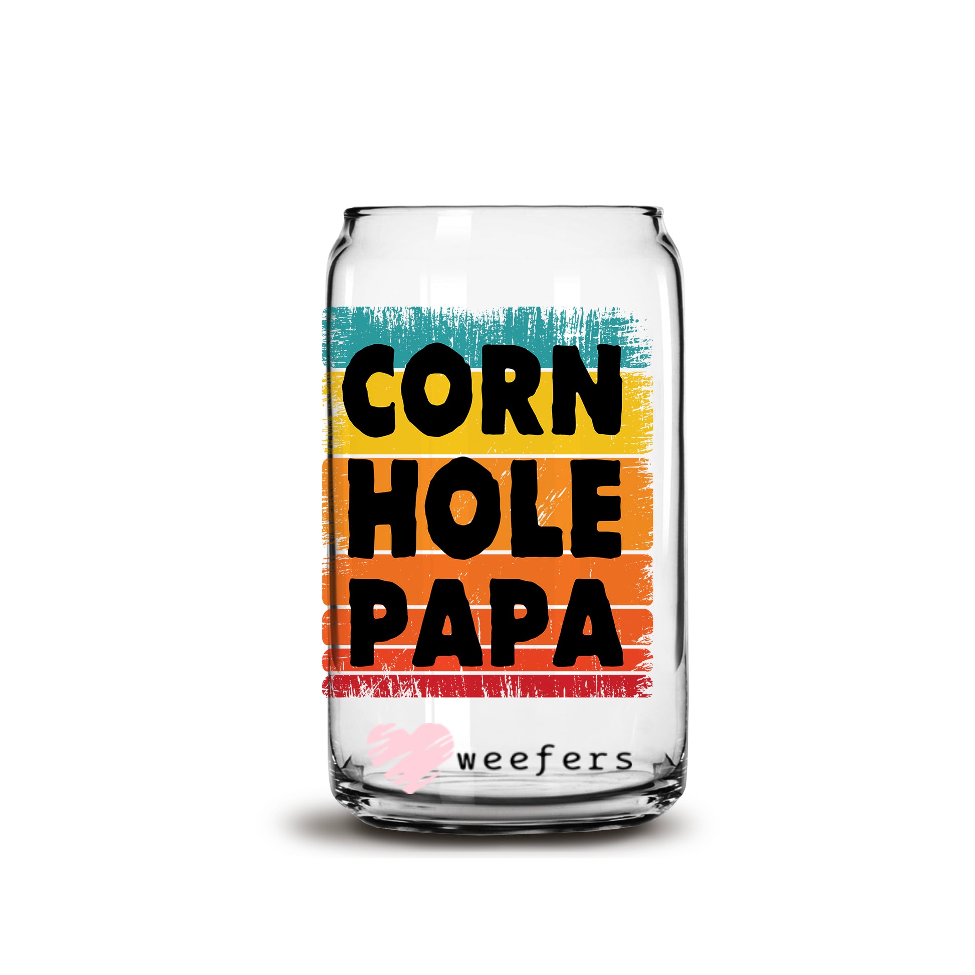 Corn Hole Papa 16oz Libbey Glass Can UV DTF or Sublimation Wrap - Decal - Weefers