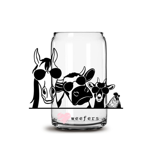 Shady Farm Animals 16oz Libbey Glass Can UV DTF or Sublimation Cup Wrap - Decal Transfer Weefers