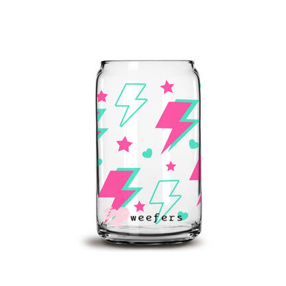 Hot Pink and Teal Lightening Bolt 16oz Libbey Glass Can UV DTF or Sublimation Wrap - Decal - Weefers