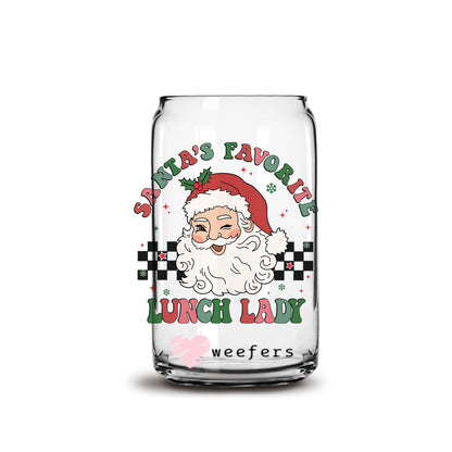 Santa's Favorite Lunch Lady Christmas 16oz Libbey Glass Can UV DTF or Sublimation Wrap - Decal - Weefers