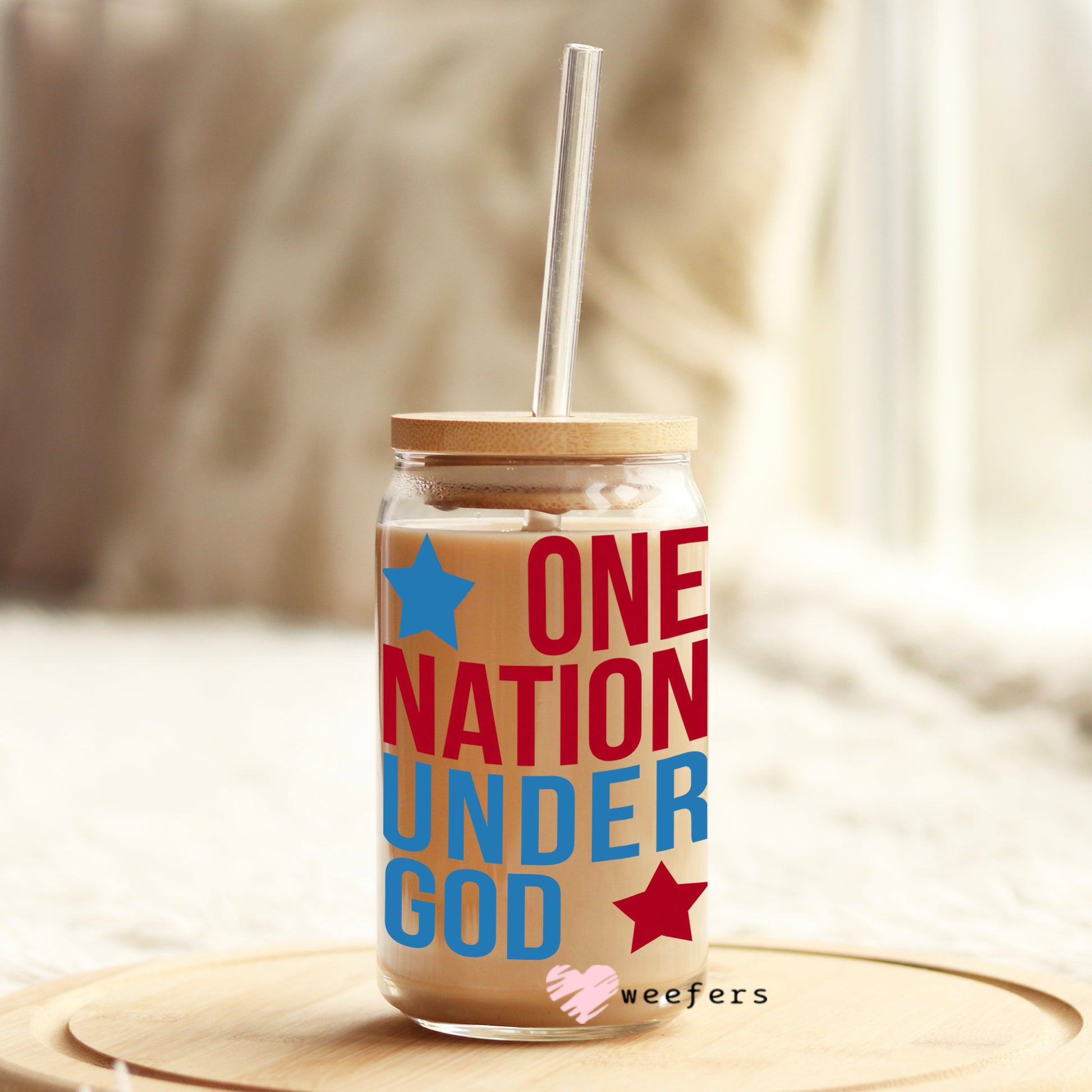 One Nation Under God 16oz Libbey Glass Can UV DTF or Sublimation Wrap - Decal - Weefers