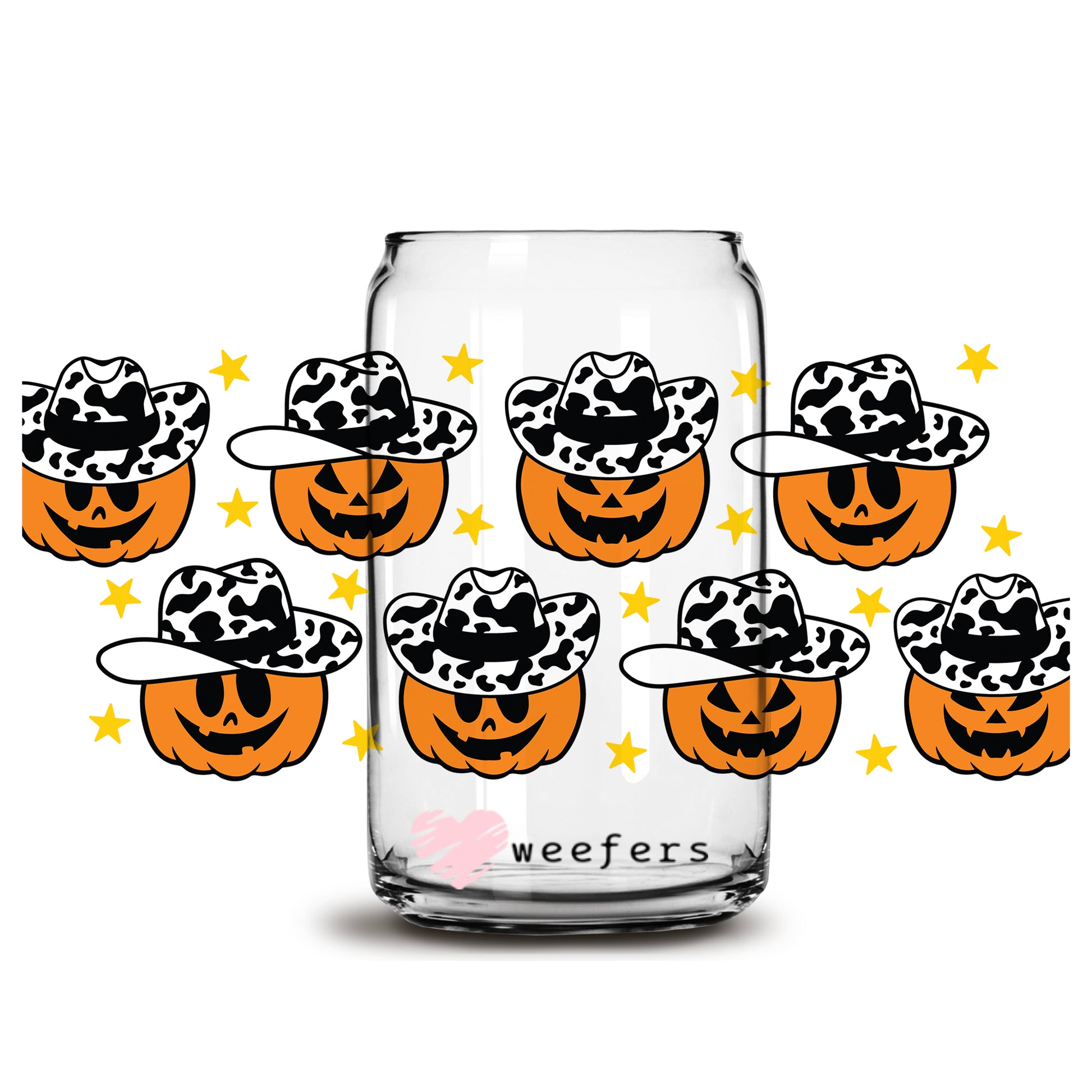 Cowboy Jack-O-Lanterns 16oz Libbey Glass Can UV DTF or Sublimation Wrap - Decal - Weefers