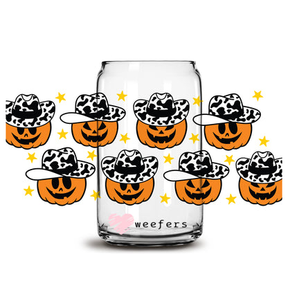 Cowboy Jack-O-Lanterns 16oz Libbey Glass Can UV DTF or Sublimation Wrap - Decal - Weefers