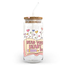 Load image into Gallery viewer, a glass jar with a straw in it that says, read you heart out
