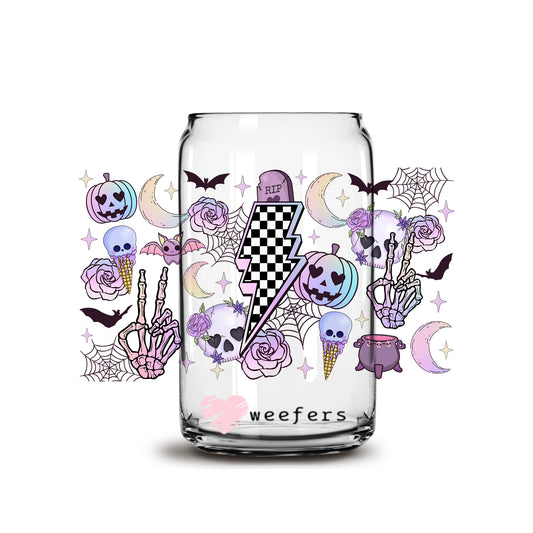 Purple pumpkins and Skeltons Halloween 16oz Libbey Glass Can UV DTF or Sublimation Wrap - Decal - Weefers