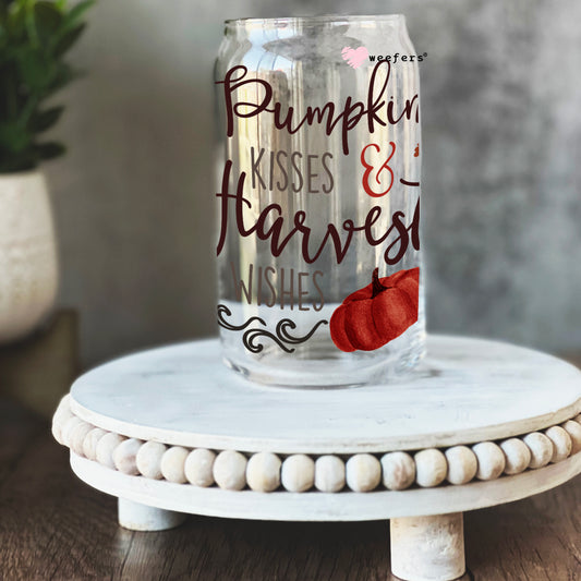 Pumpkin kisses and Harvest Wishes 16oz Libbey Glass Can UV DTF or Sublimation Wrap - Decal - Weefers