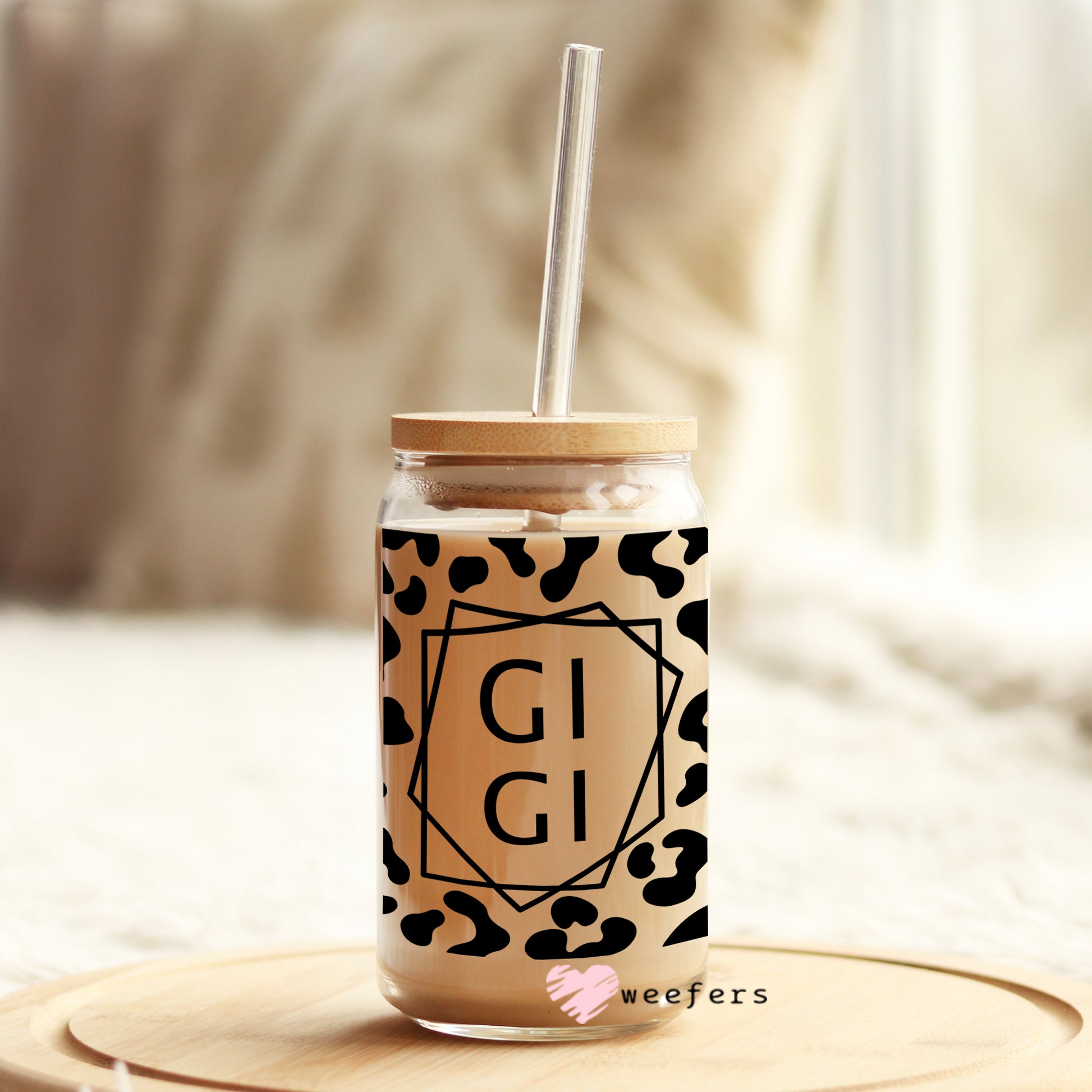 Black Leopard Gigi 16oz Libbey Glass Can UV DTF or Sublimation Wrap - Decal - Weefers