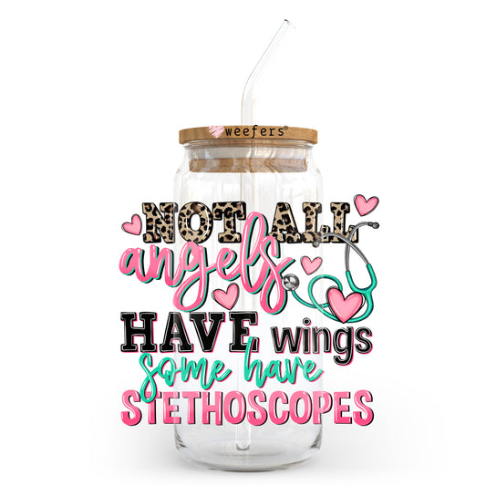 Not All Angels Have Wings Some Have Stethoscopes 20oz Libbey Glass Can UV DTF or Sublimation Wrap - Decal Transfer Weefers