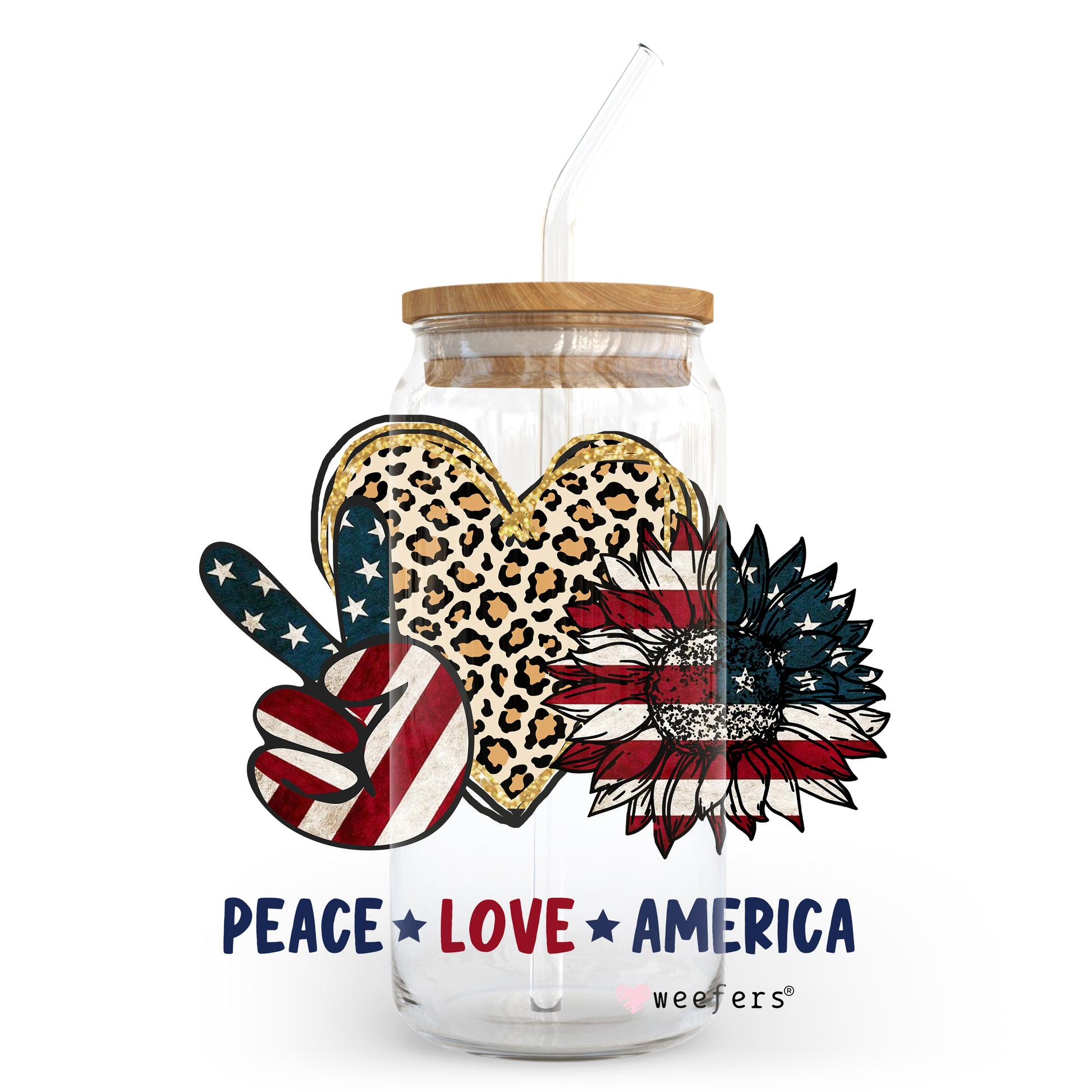 Peace Love America 20oz Libbey Glass Can, 34oz Hip Sip, 40oz Tumbler UV DTF or Sublimation Decal Transfer - Weefers