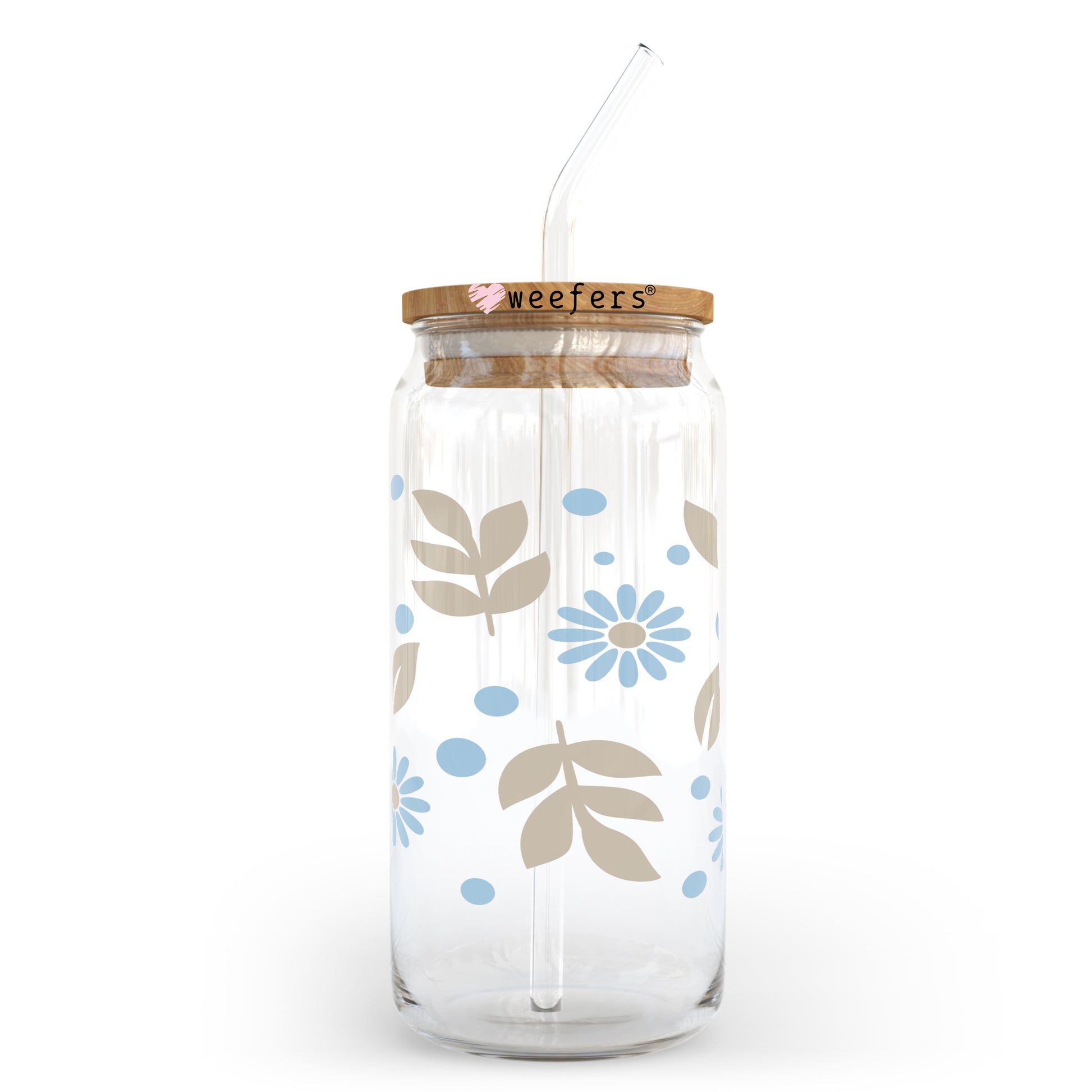 Floral Blues and Greys 20oz Libbey Glass Can, 34oz Hip Sip, 40oz Tumbler UV DTF or Sublimation Decal Transfer - Weefers