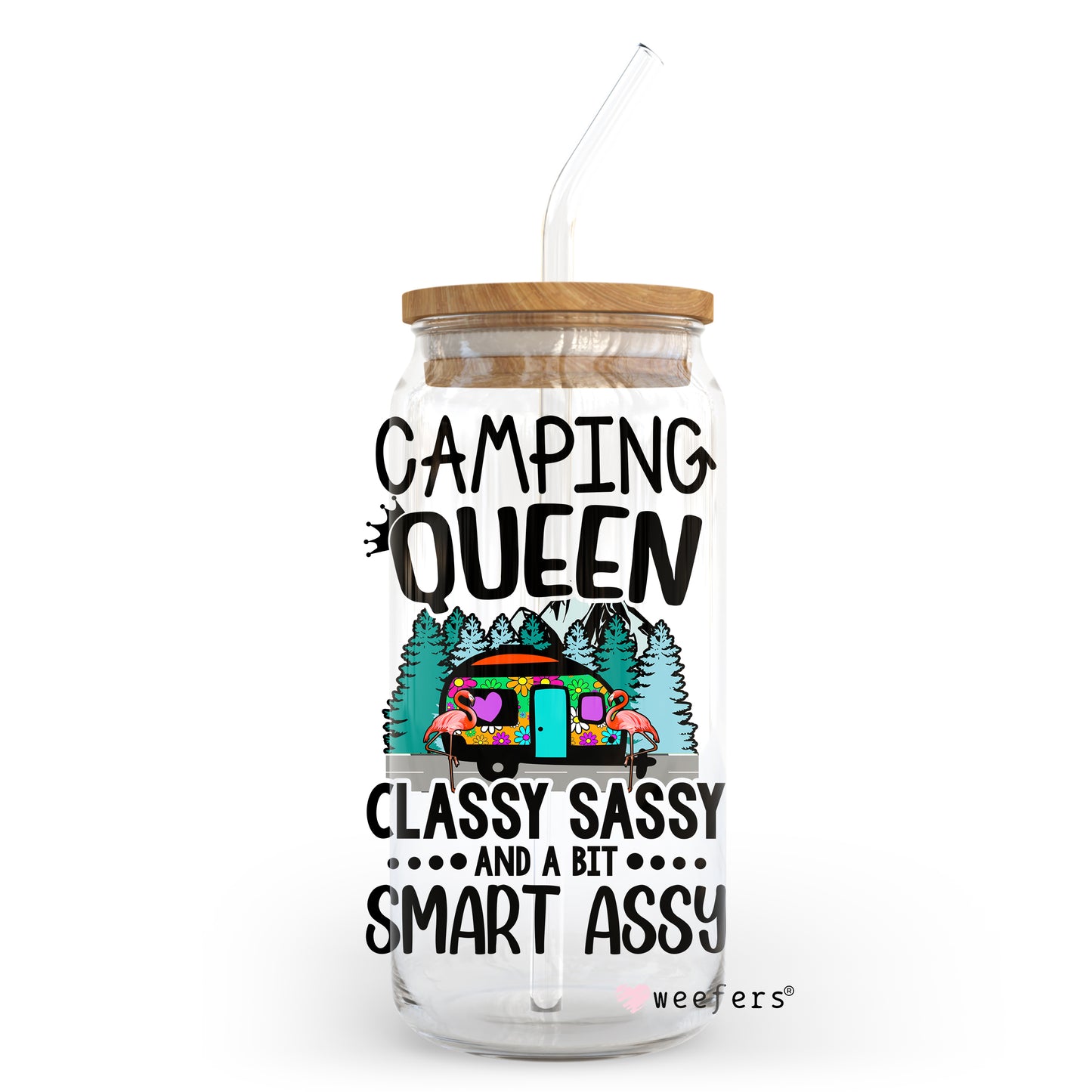 Camping Queen 20oz Libbey Glass Can, 34oz Hip Sip, 40oz Tumbler UV DTF or Sublimation Decal Transfer - Weefers