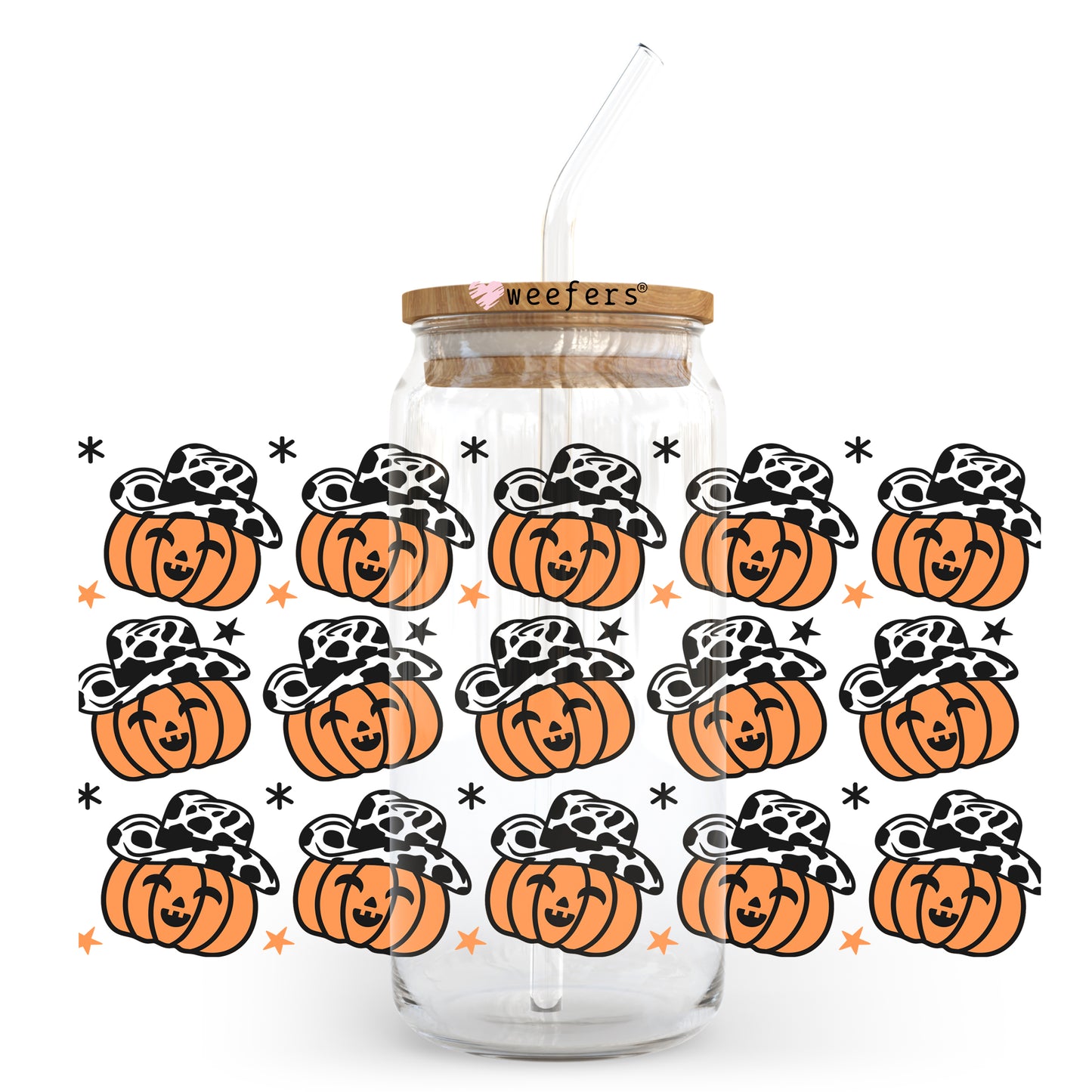 Happy Cowboy Pumpkins Halloween 20oz Libbey Glass Can, 34oz Hip Sip, 40oz Tumbler UV DTF or Sublimation Decal Transfer - Weefers