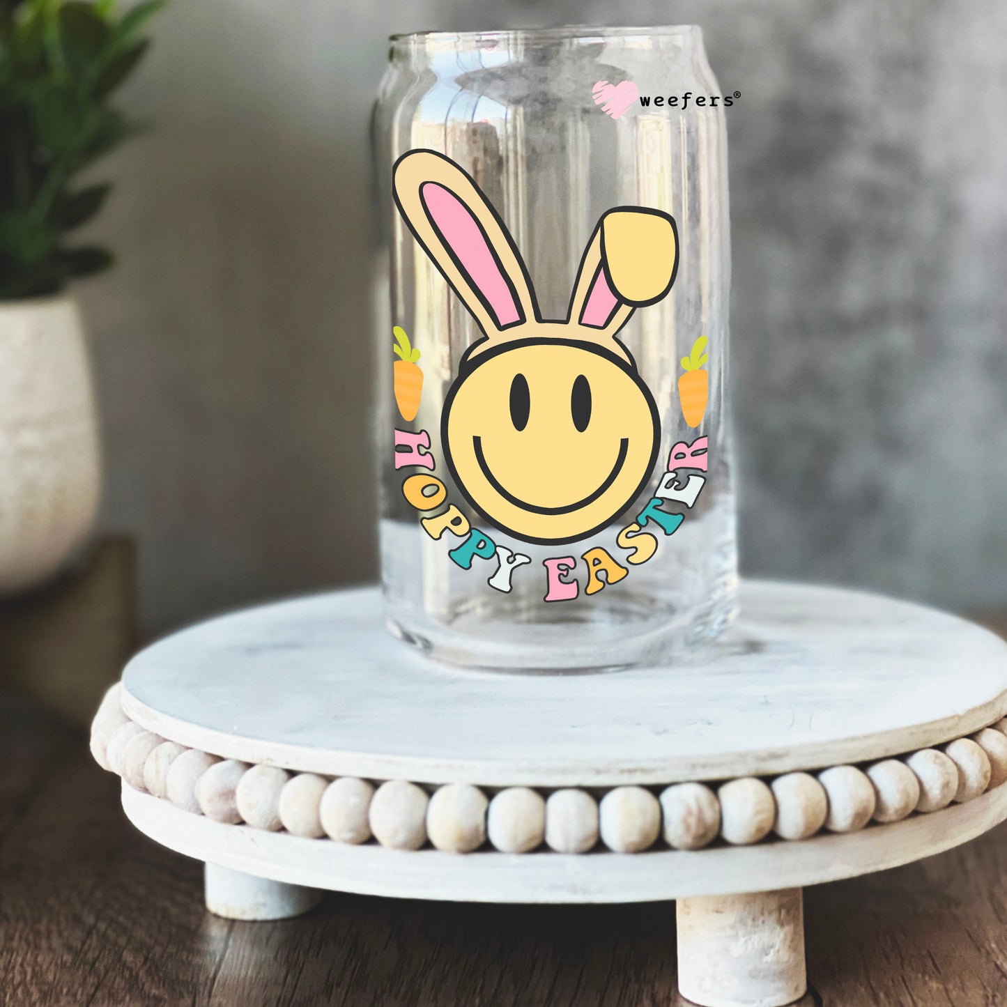 Hoppy Easter 16oz Libbey Glass Can UV DTF or Sublimation Cup Wrap - Decal Transfer - Weefers