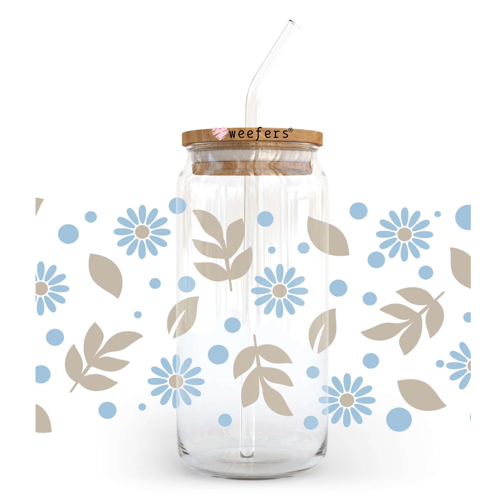 Floral Blues and Greys 20oz Libbey Glass Can, 34oz Hip Sip, 40oz Tumbler UV DTF or Sublimation Decal Transfer - Weefers