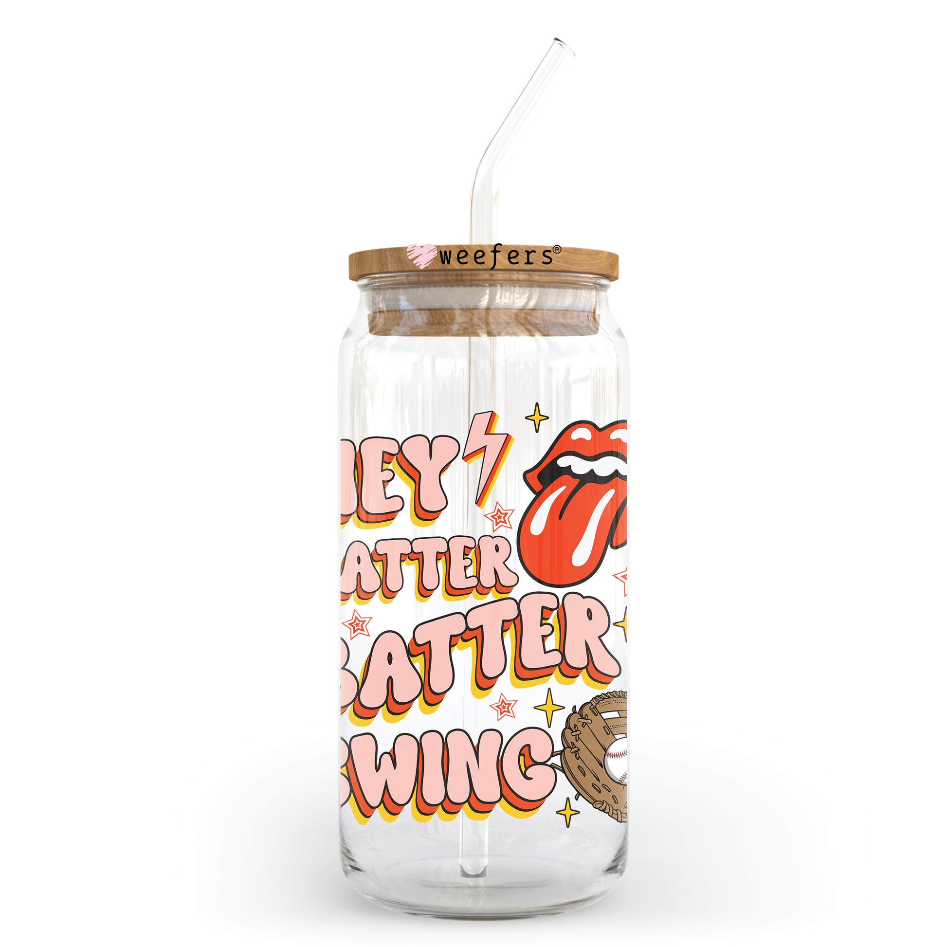 Hey Batter Batter Swing 20oz Libbey Glass Can UV DTF or Sublimation Wrap - Decal Transfer - Weefers