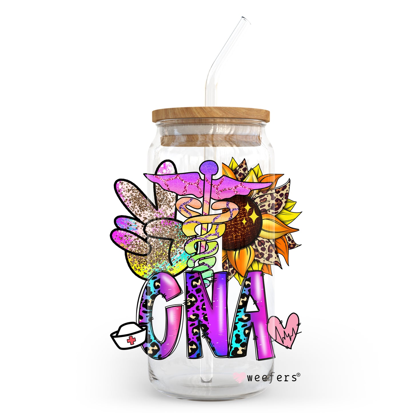 Peace Love CNA 20oz Libbey Glass Can, 34oz Hip Sip, 40oz Tumbler UV DTF or Sublimation Decal Transfer - Weefers