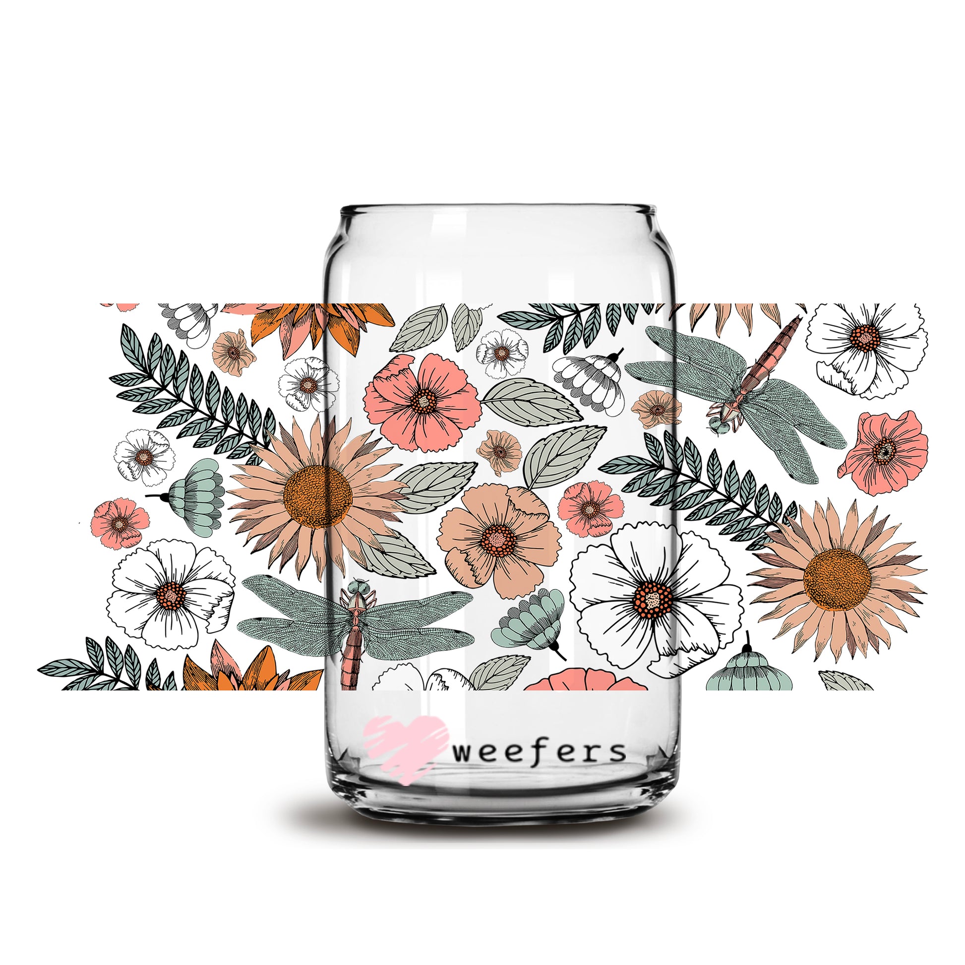 Boho Floral Garden 16oz Libbey Glass Can UV DTF or Sublimation Wrap - Decal - Weefers