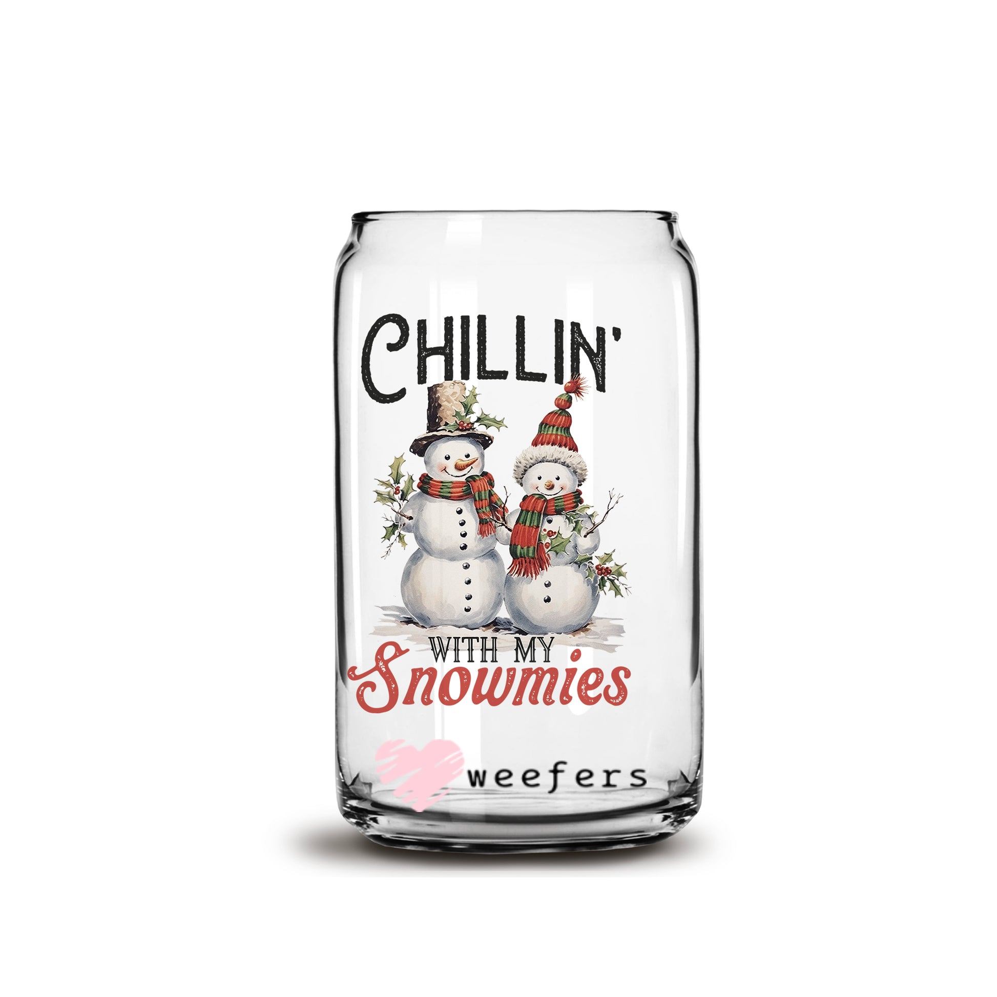 Chillin' with my Snowmies Vintage Christmas 16oz Libbey Glass Can UV DTF or Sublimation Wrap - Decal - Weefers